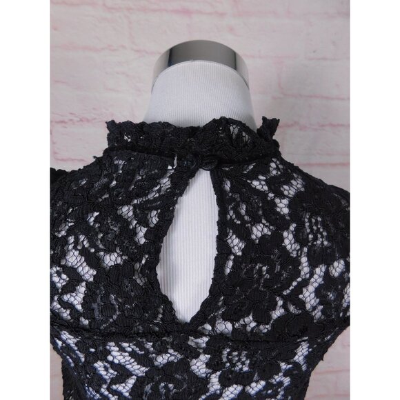 Black Lace Sleeveless Ruffle Blouse XS With Keyhole Back By Papaya - Picture 8 of 10